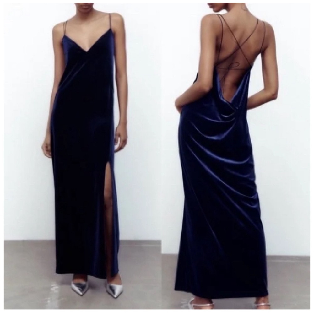 Zara full length velvet dress NWT
